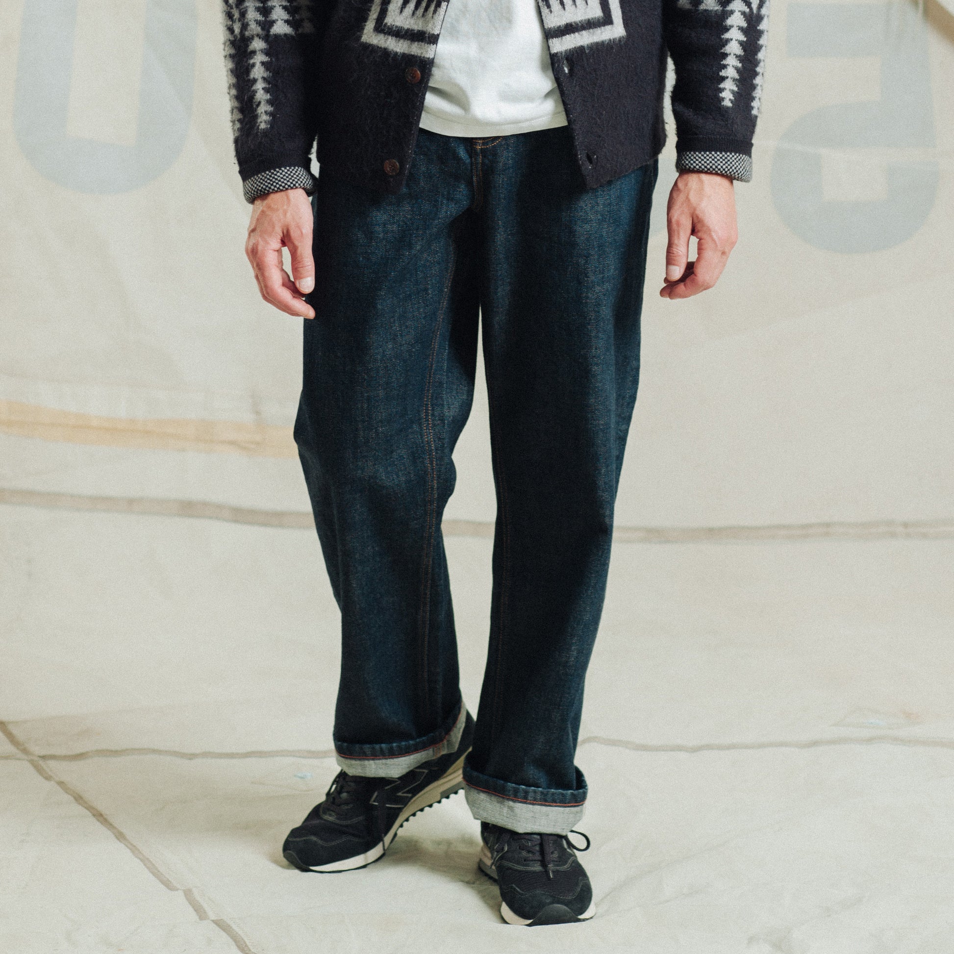 Selvedge Needlework Straight Denim Jeans - Indigo One Wash