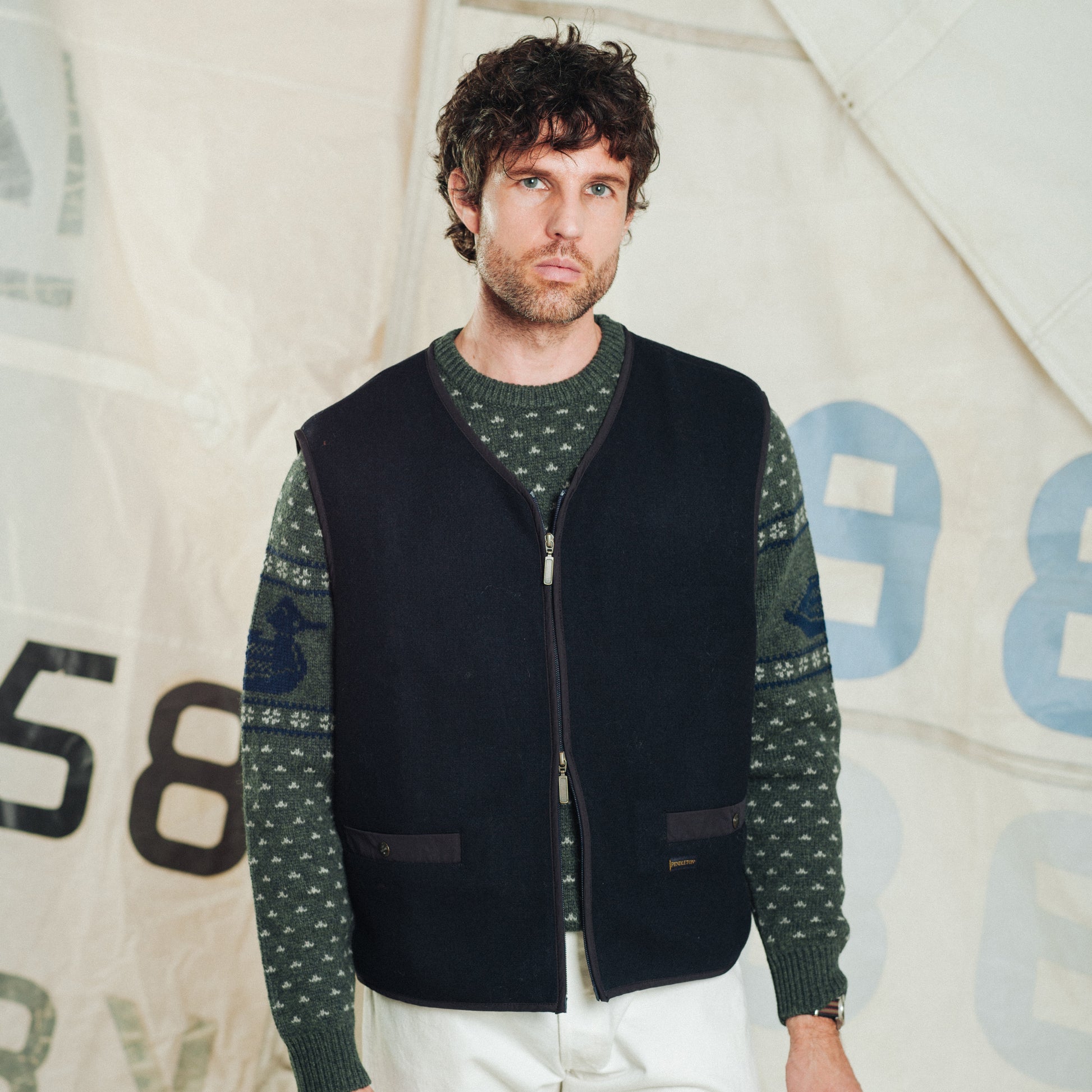 Wool Zip Vest - Navy
