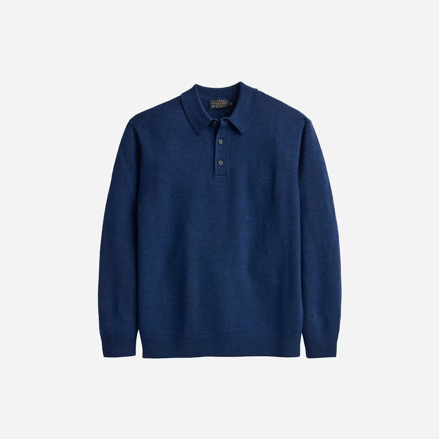 Men's Merino Polo Sweater - Navy Heather