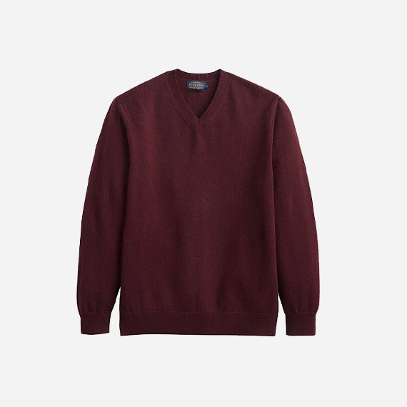 Men's Merino V Neck Sweater - Wine