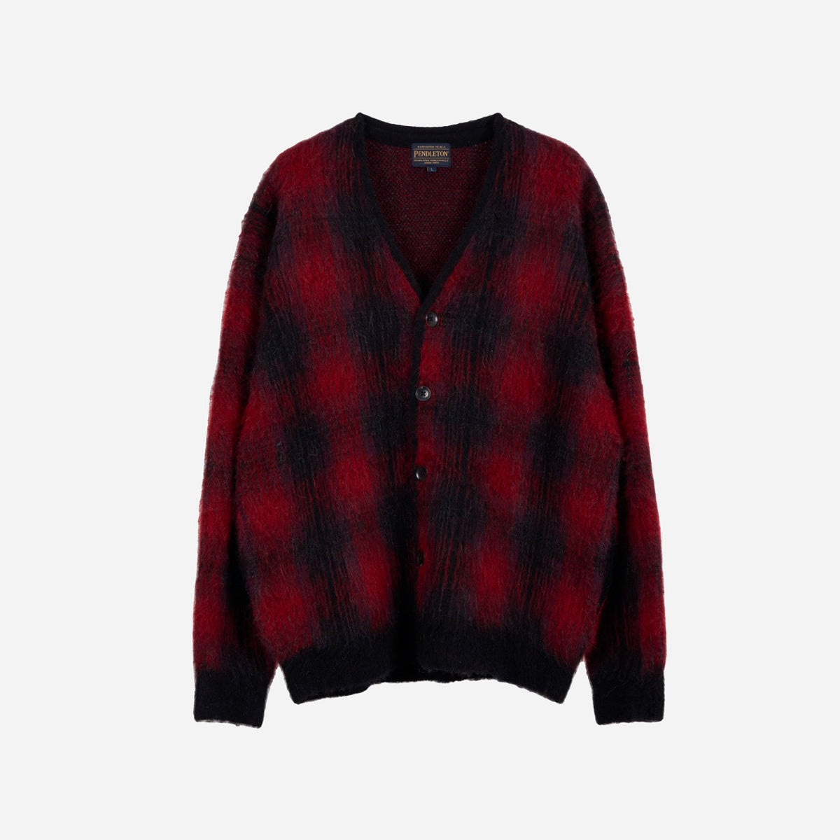Made for Japan Mohair Plaid Cardigan - Red/Charcoal