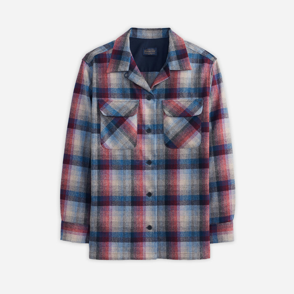 Womens Boyfriend Board Shirt - Grey/Berry Multi Check