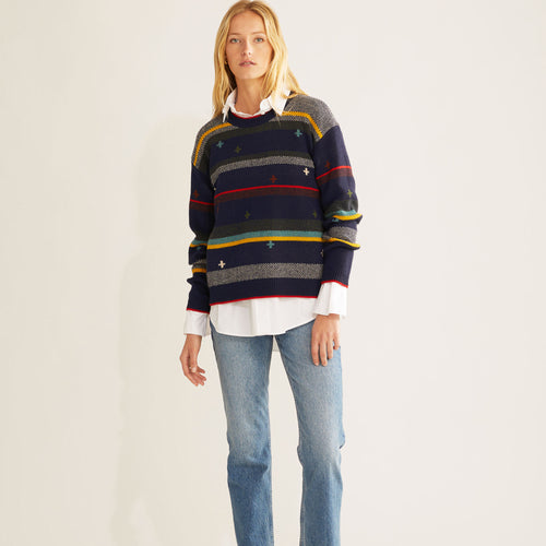 WOMENS BRIDGER STRIPE SWEATER - NAVY HEATHER STRIPE