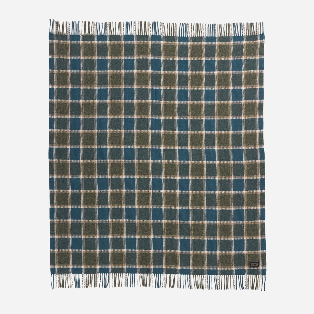 Eco-Wise Washable Throw - Olive/Sea Blue Check