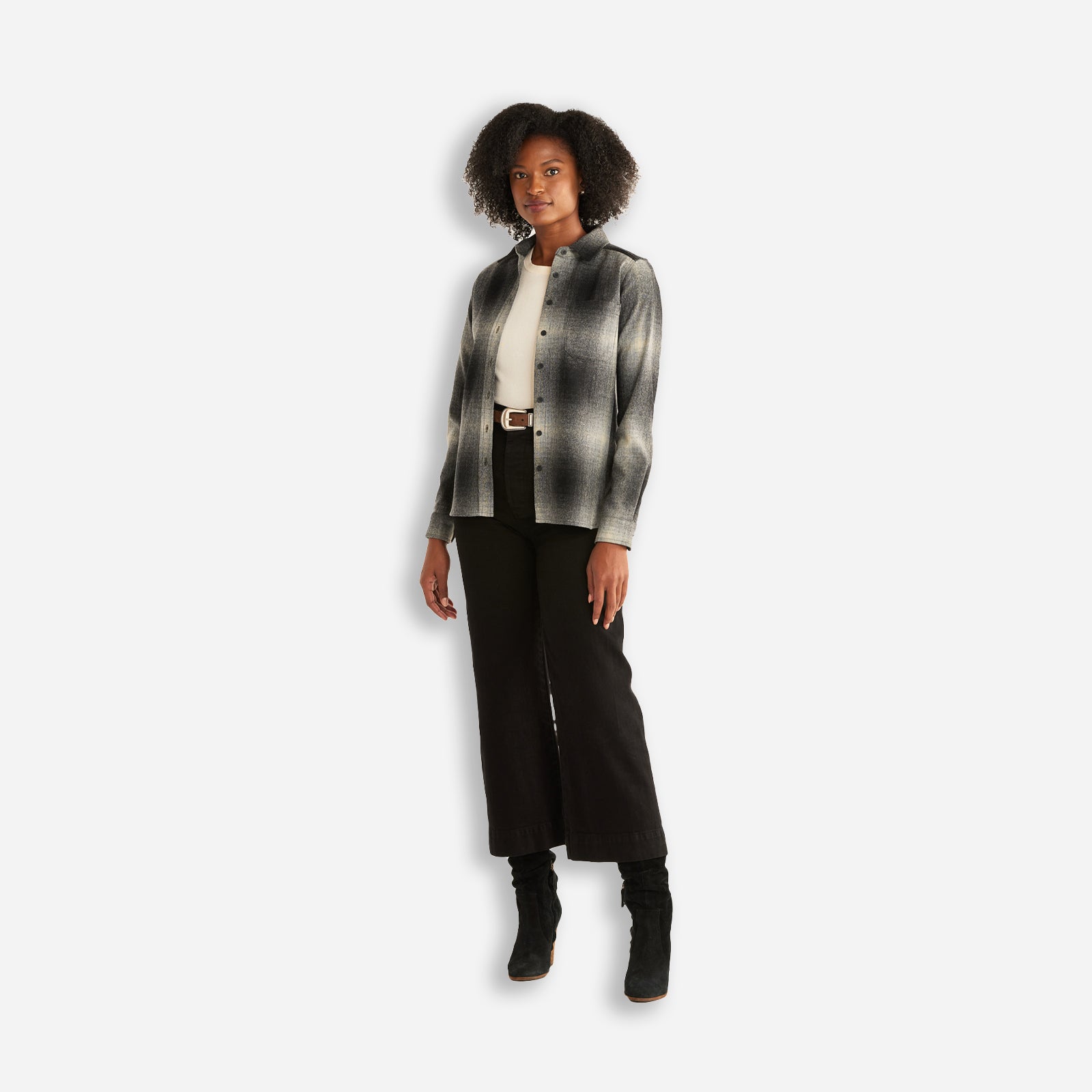 Women's Boyfriend Shirt - Black / White Ombre