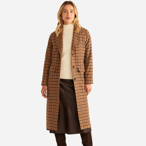 Manteau en laine Brooklyn pour femme - Tan Mix Multi Check