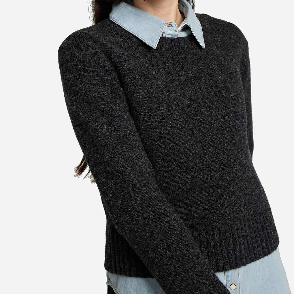 Womens Relaxed Shetland Sweater - Black Heather