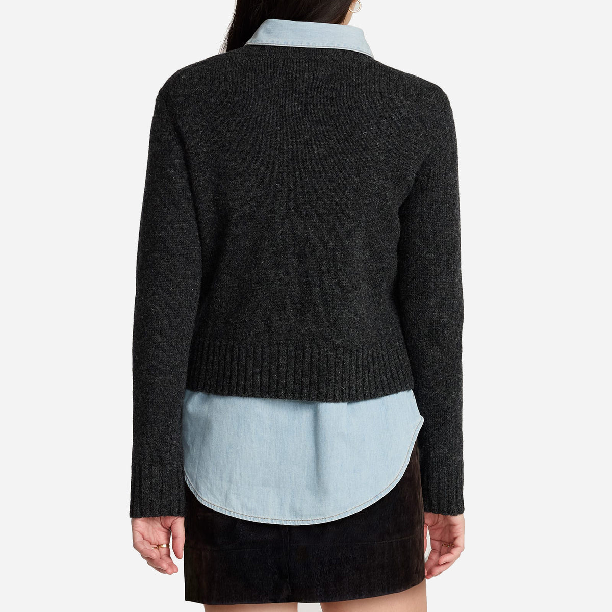 Womens Relaxed Shetland Sweater - Black Heather