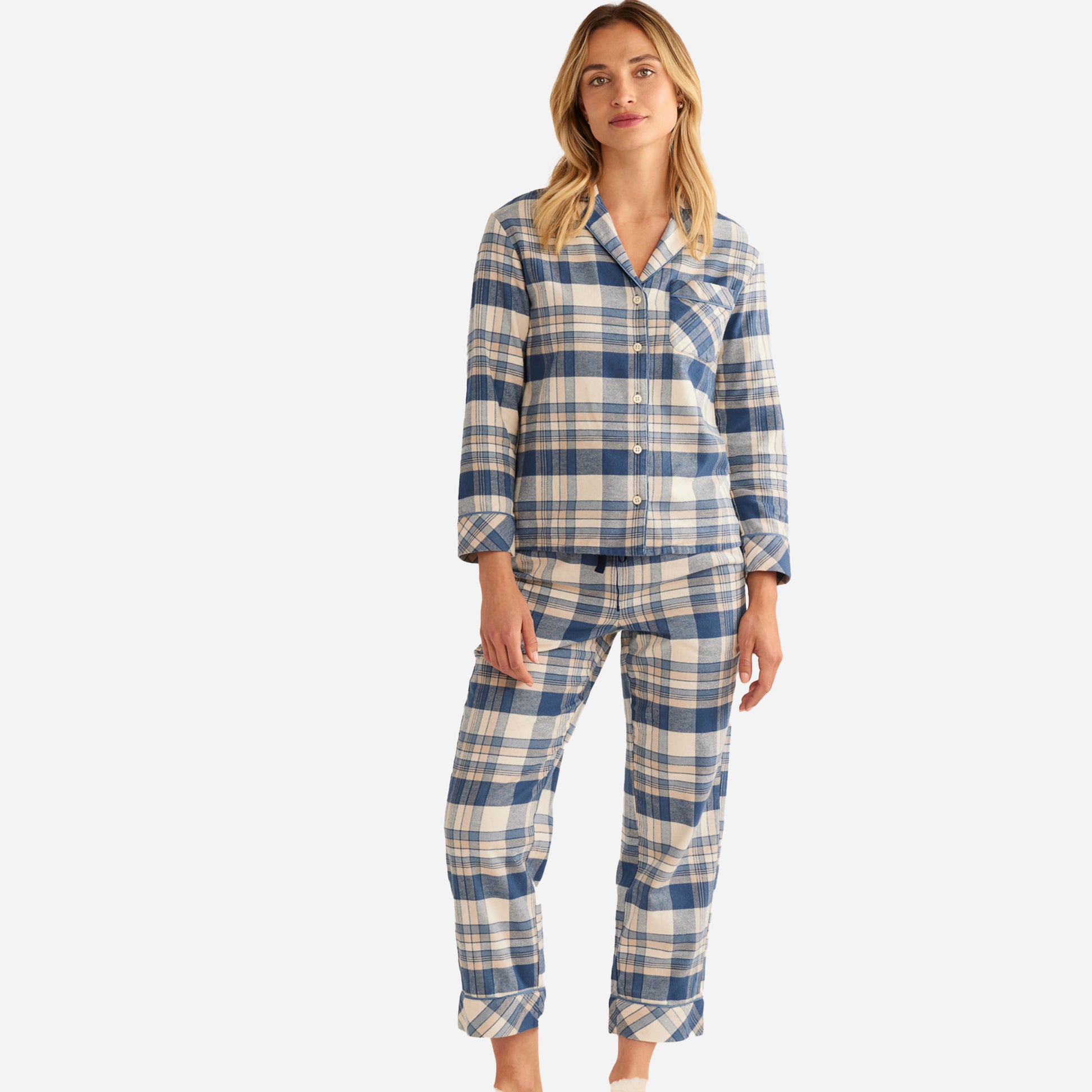 Ensemble pyjama pour femme - Carreaux bleu/ivoire 