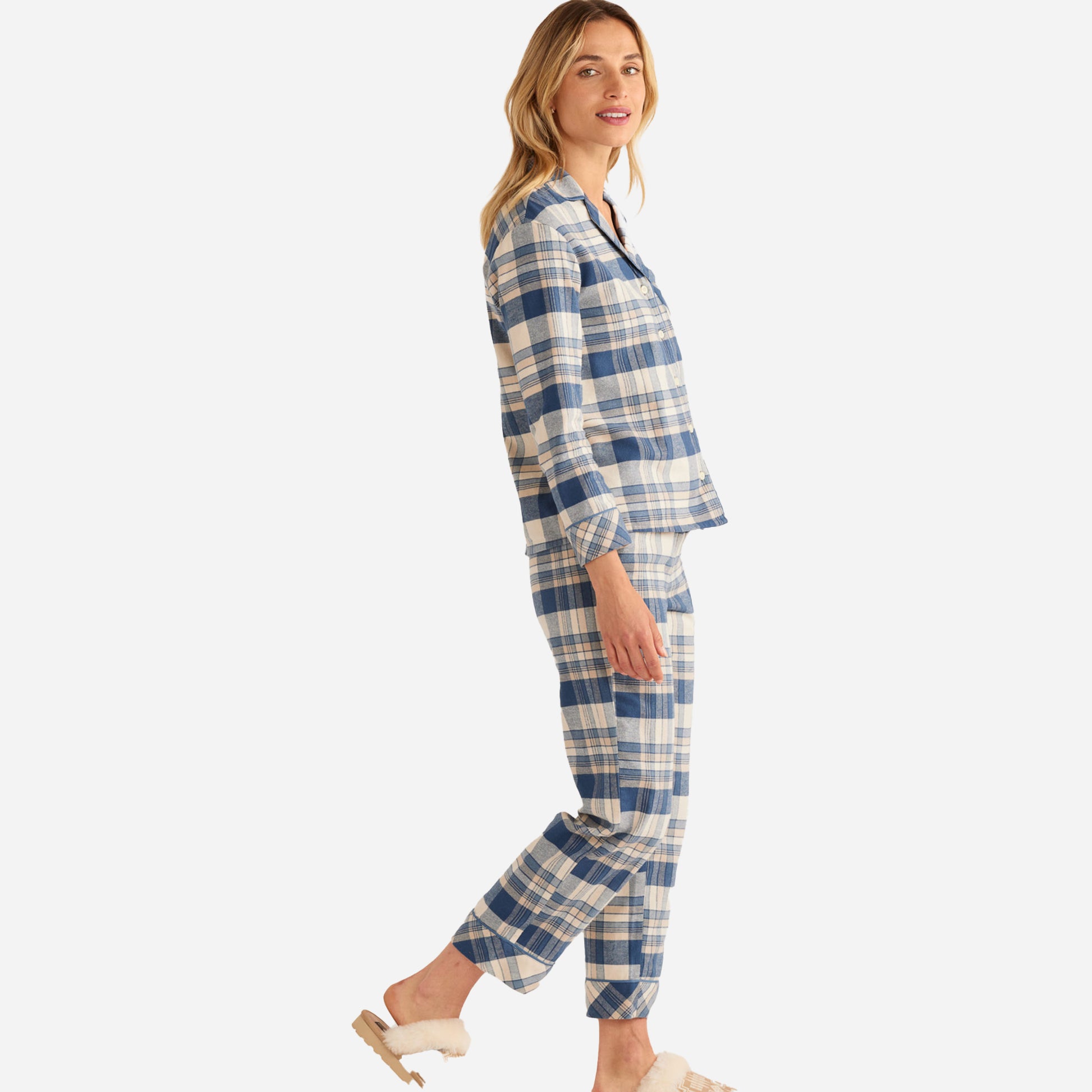 Ensemble pyjama pour femme - Carreaux bleu/ivoire 