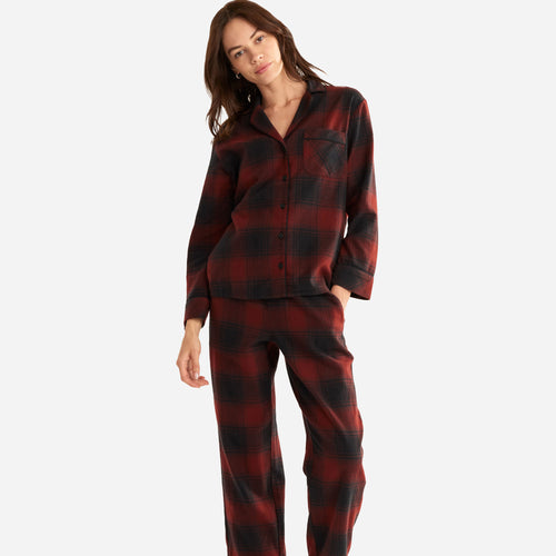 Damen-Pyjama-Set – Rot/Schwarz Ombre 