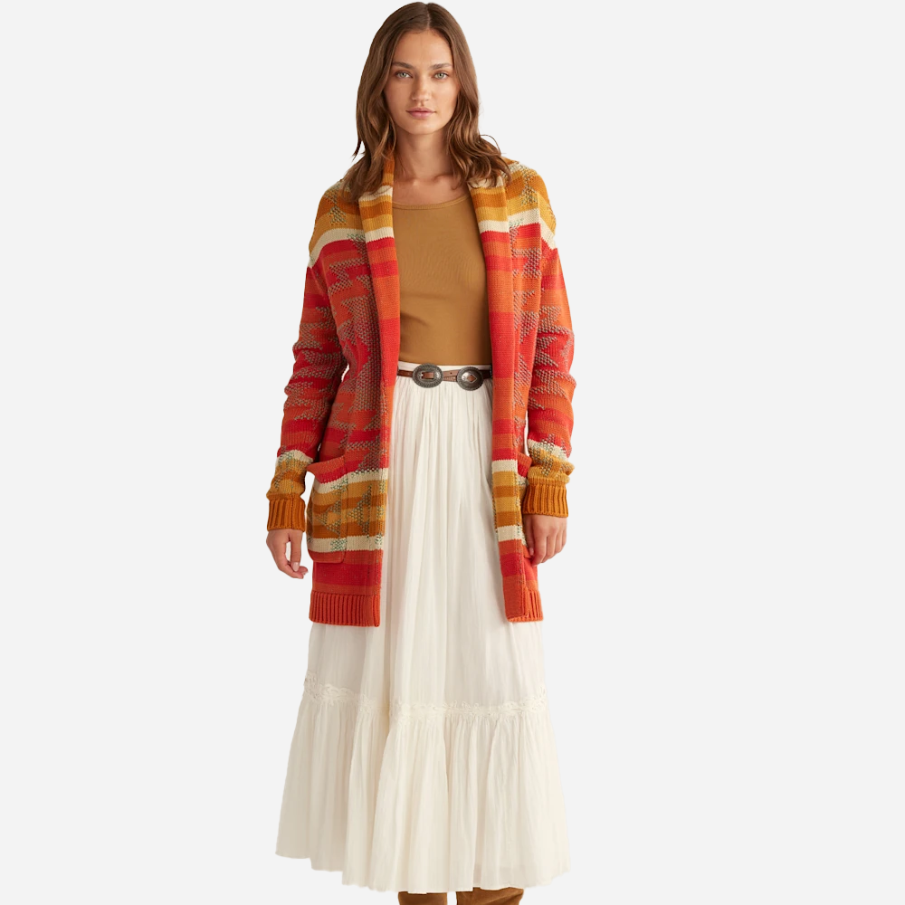 Cardigan ceinturé Monterey pour femme - Rouge/Aqua Multi 