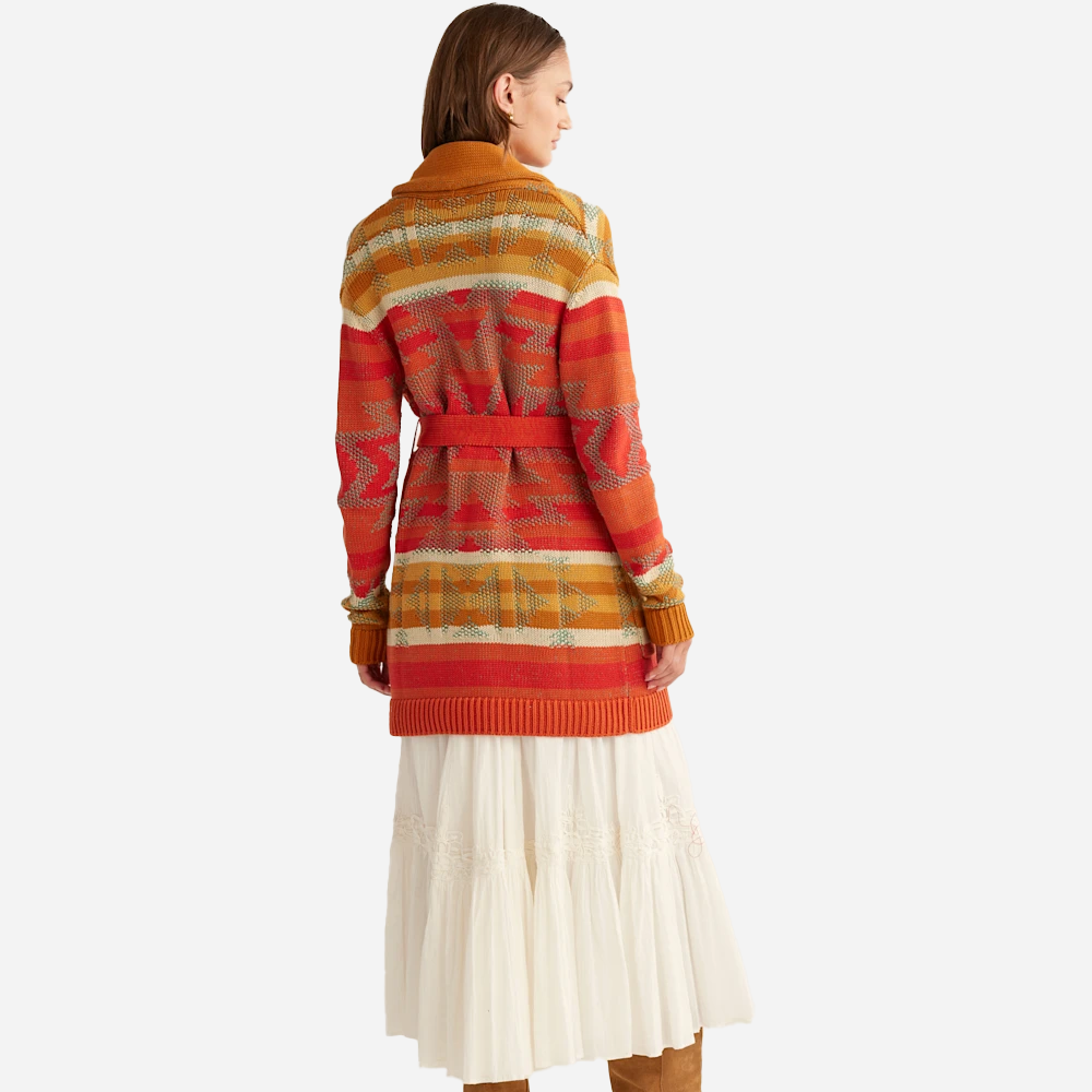 Cardigan ceinturé Monterey pour femme - Rouge/Aqua Multi 