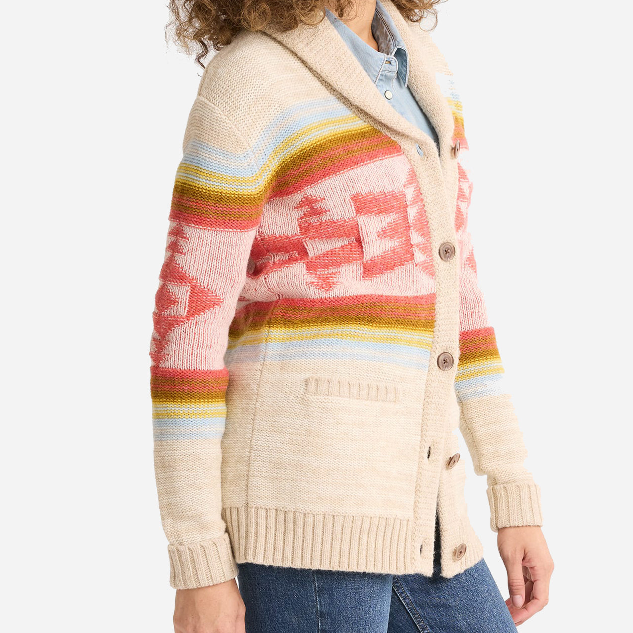 Womens Heritage Cardigan - Tan/Orange Multi