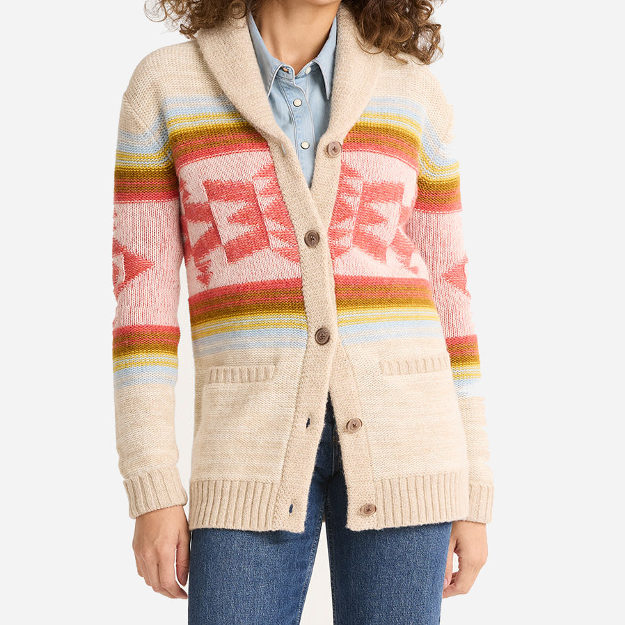 Womens Heritage Cardigan - Tan/Orange Multi