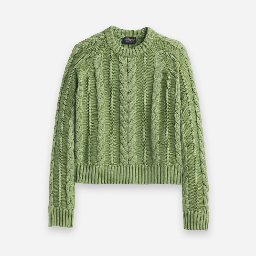 Womens Cotton Cable Sweater - Spruce