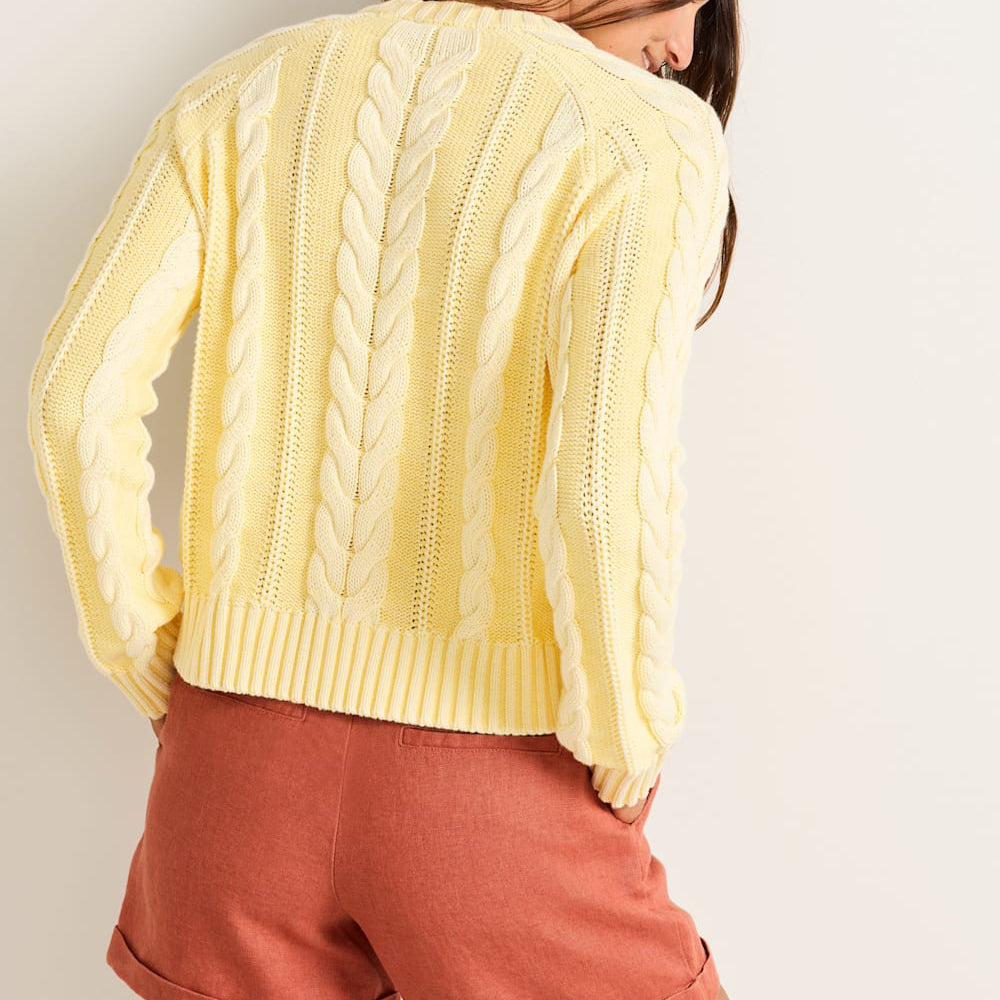 Womens Cotton Cable Sweater - Butter Yellow