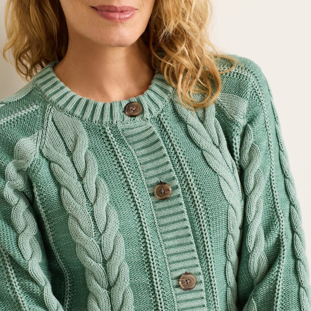 Womens Cotton Cable Cardigan -Teal Blue