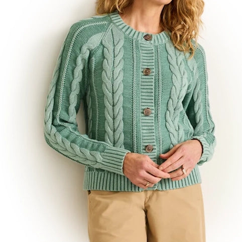 Womens Cotton Cable Cardigan -Teal Blue