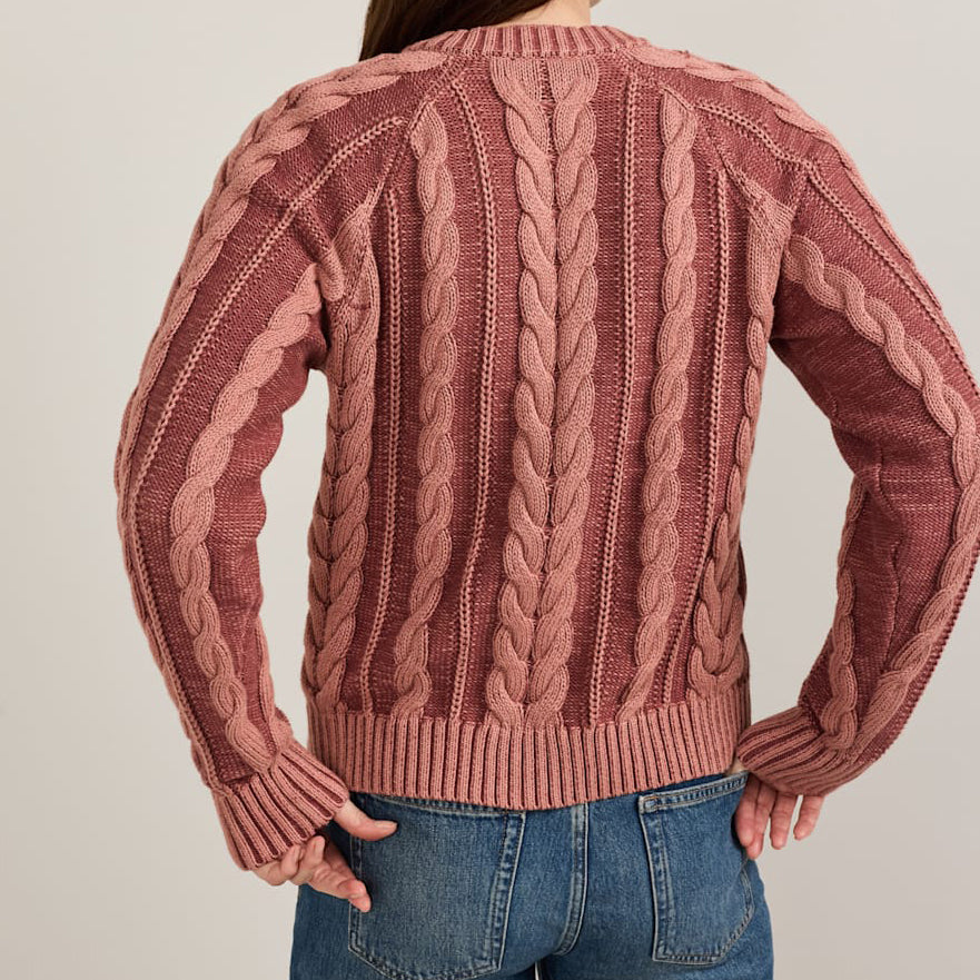 Women's Cotton Cable Cardigan - Dark Rose