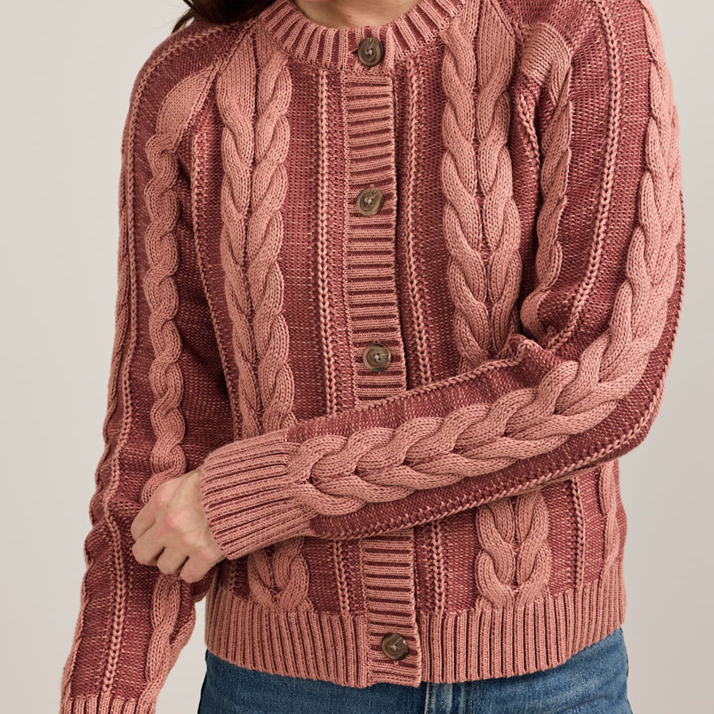Women's Cotton Cable Cardigan - Dark Rose