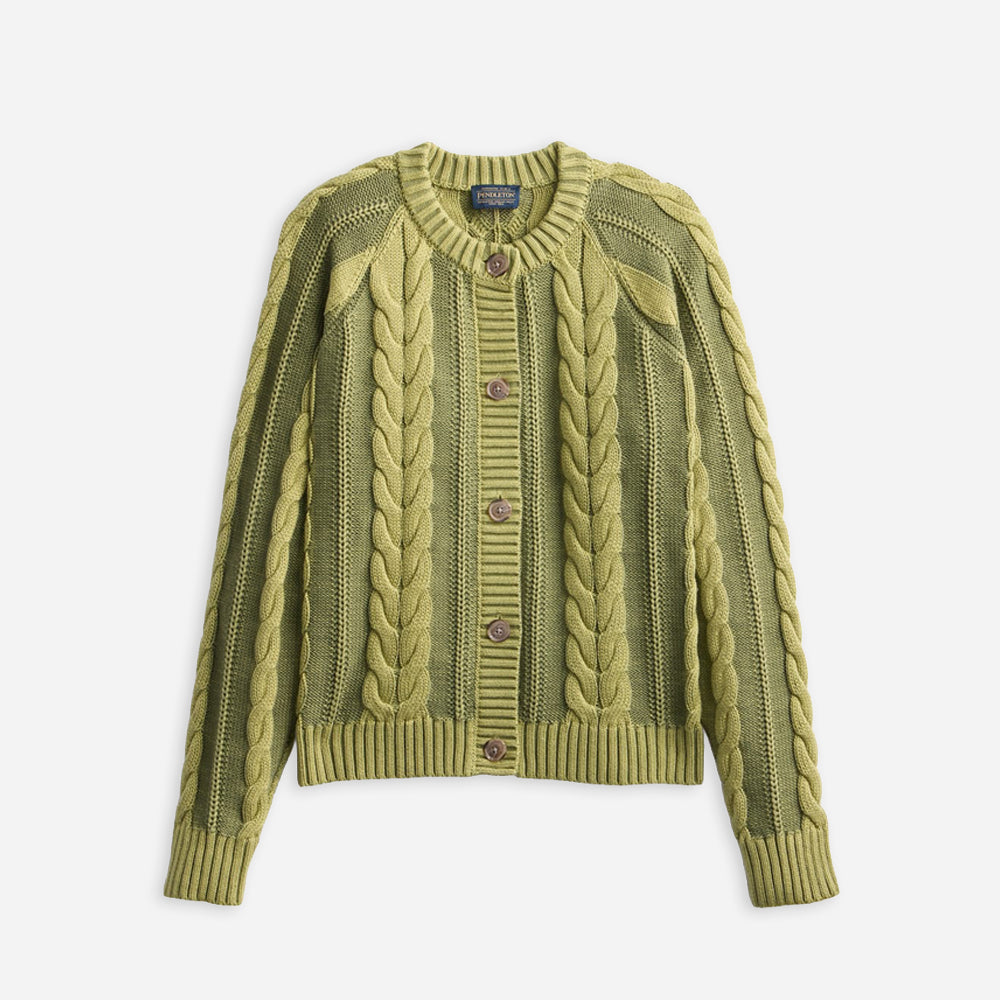 Women's Cotton Cable Cardigan - Light Olive
