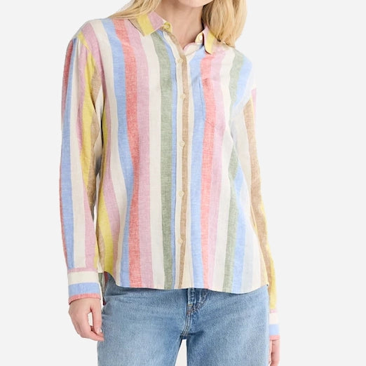 Womens Multi Stripe Coastal Linen Shirt - Multi