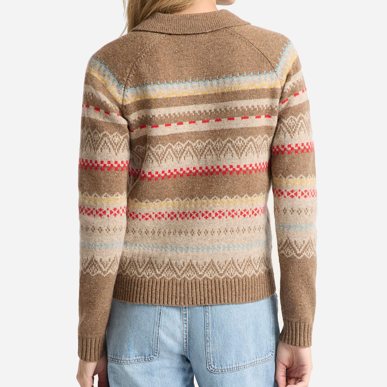 Womens Fairisle Merino Cardigan - Tan Multi