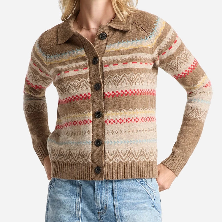 Womens Fairisle Merino Cardigan - Tan Multi