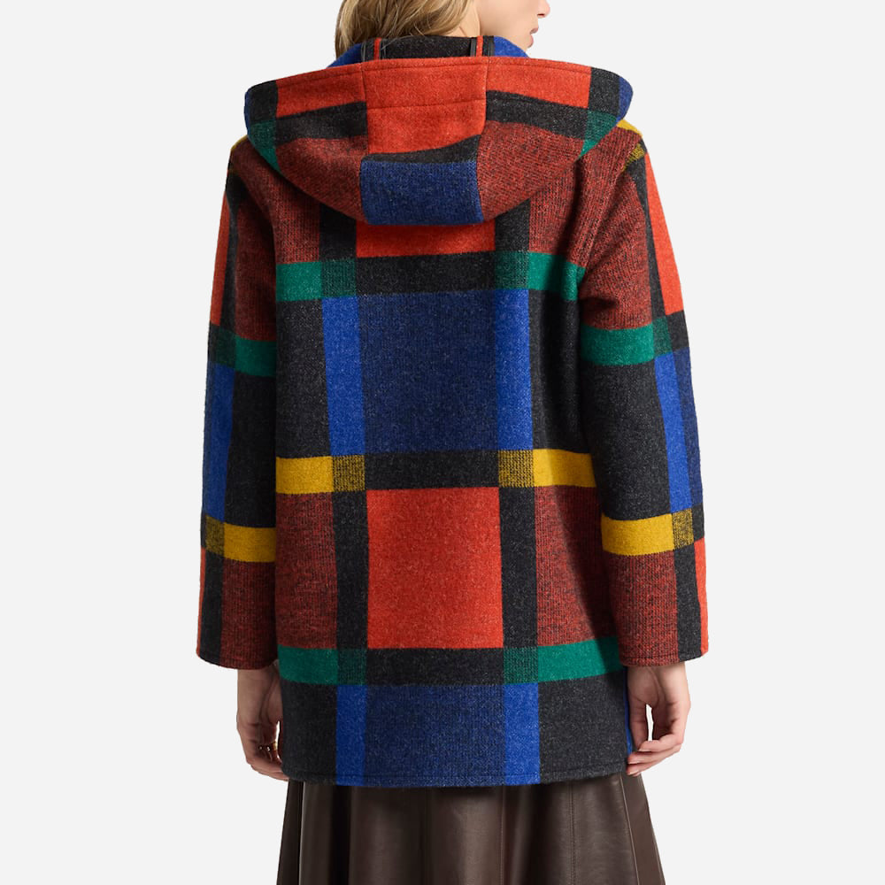 Womens Wool Duffle Coat - Block Plaid