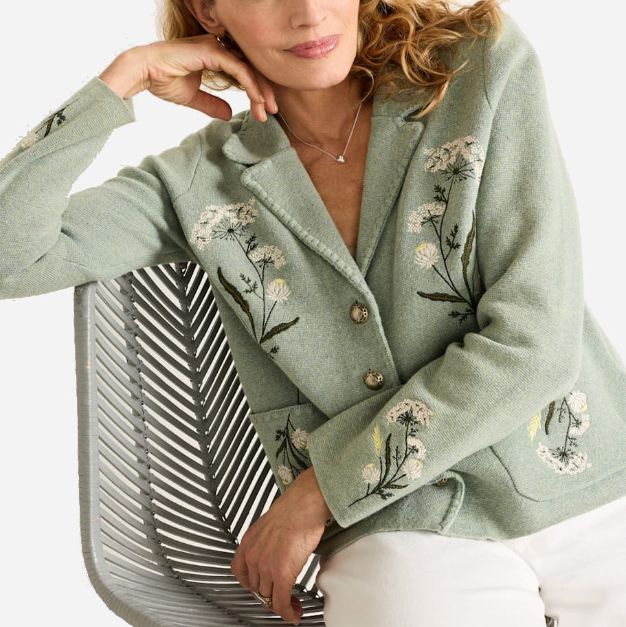 Womens Floral Souvenir Cardigan - Seafoam Heather