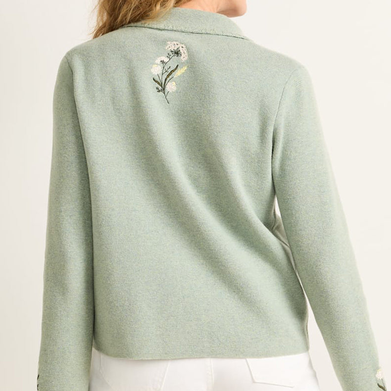 Womens Floral Souvenir Cardigan - Seafoam Heather