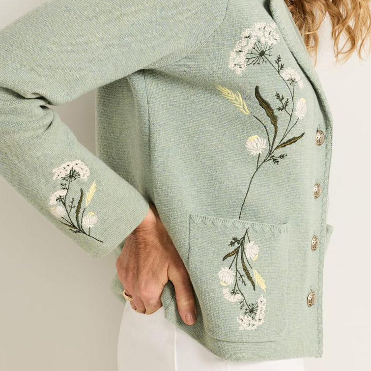 Womens Floral Souvenir Cardigan - Seafoam Heather