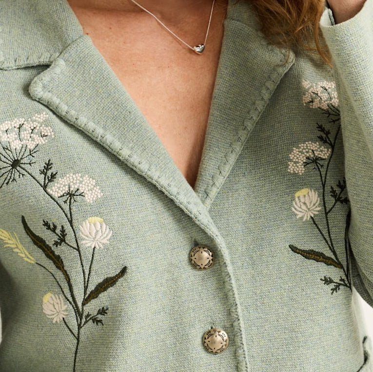 Womens Floral Souvenir Cardigan - Seafoam Heather