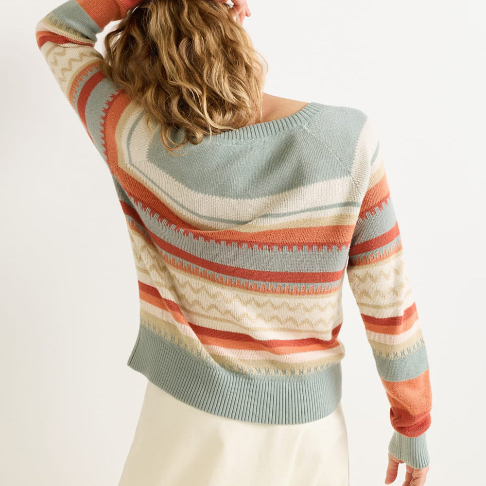Women's Raglan Cotton Sweater - Rust/Blue Multi