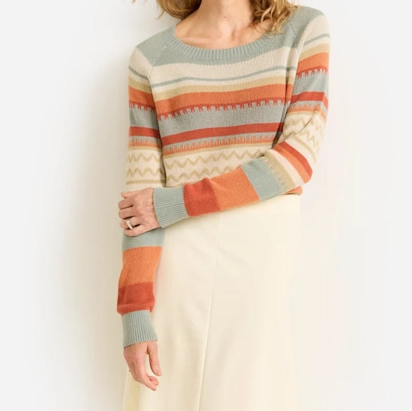 Women's Raglan Cotton Sweater - Rust/Blue Multi
