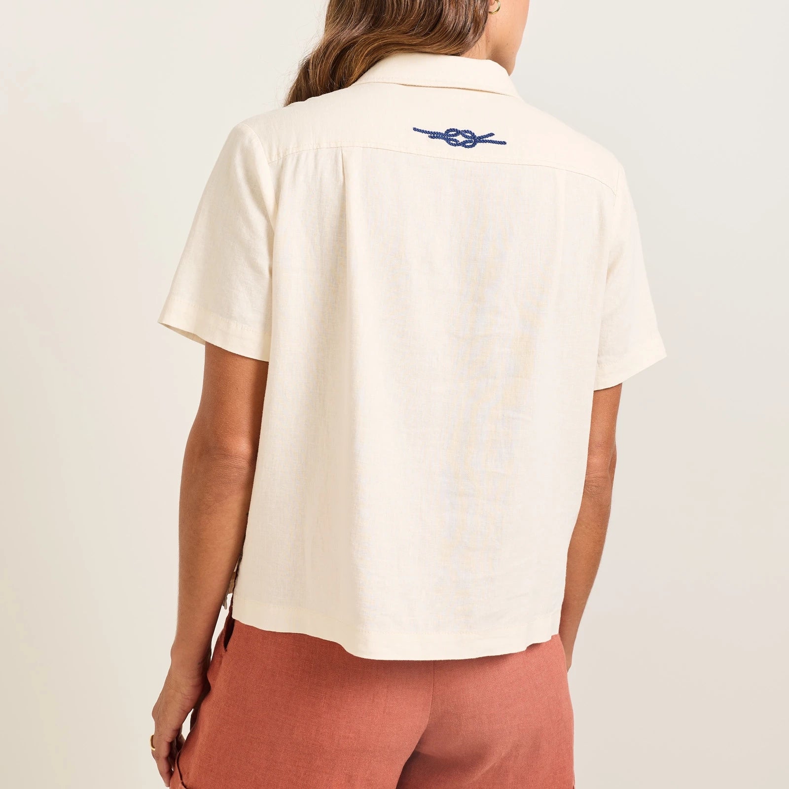 Womens Embroidered Camp Shirt - Natural
