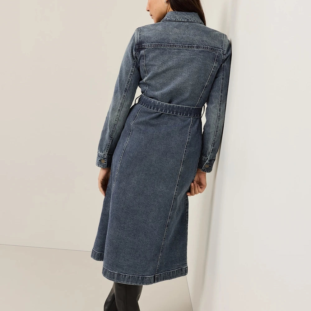 Women's Denim Midi Dress - Dark Wash