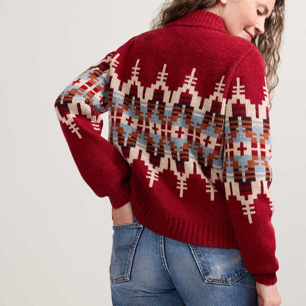 Women's Graphic Wool Zip-Up Cardigan - Chili Red Multi