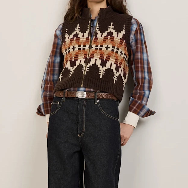 Women's Shetland Collection Graphic Vest - Chocolate Multi