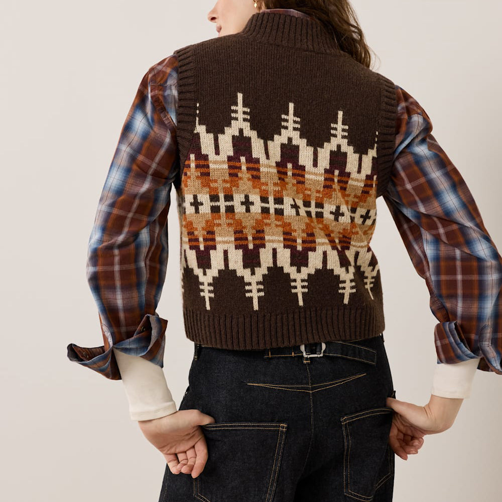 Women's Shetland Collection Graphic Vest - Chocolate Multi