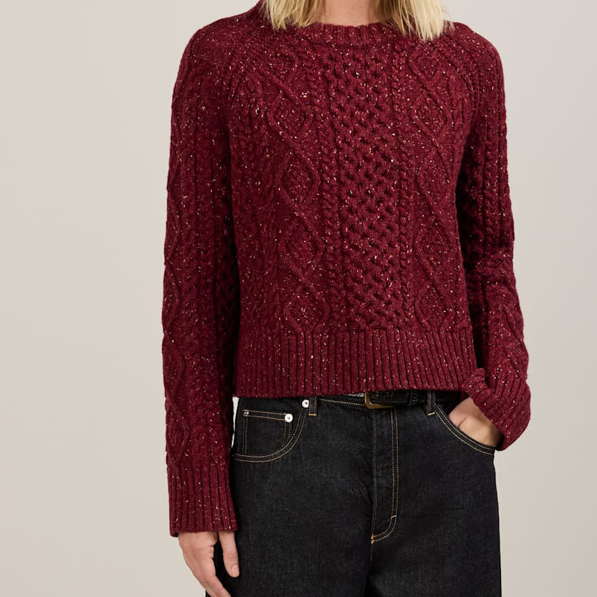 Women's Fisherman Pullover - Wine Donegal