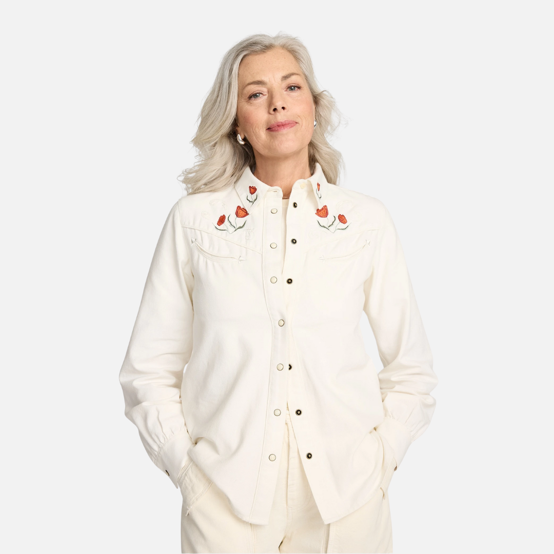 Womens Embroidered Western Shirt - Ecru