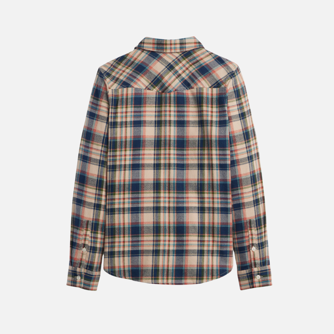 Womens Relaxed Flannel Shirt - Tan Multi Plaid