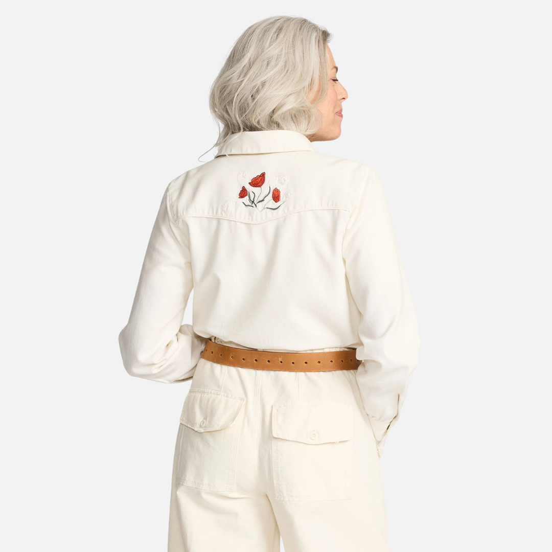 Womens Embroidered Western Shirt - Ecru