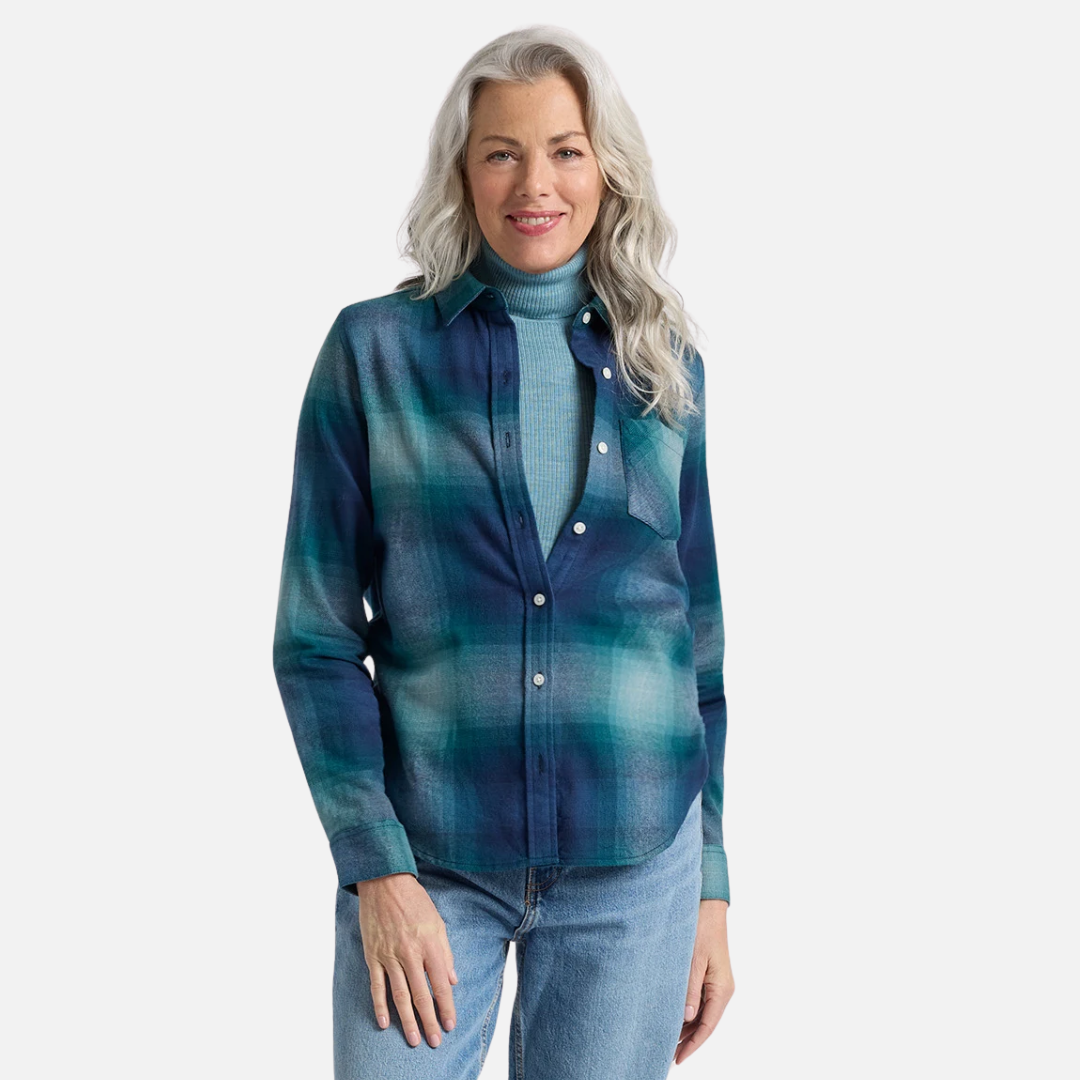 Womens Relaxed Flannel Shirt - Teal Ombre