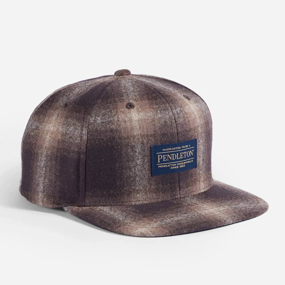 Plaid Flat Brim Wool Cap - Brown Mix Ombre