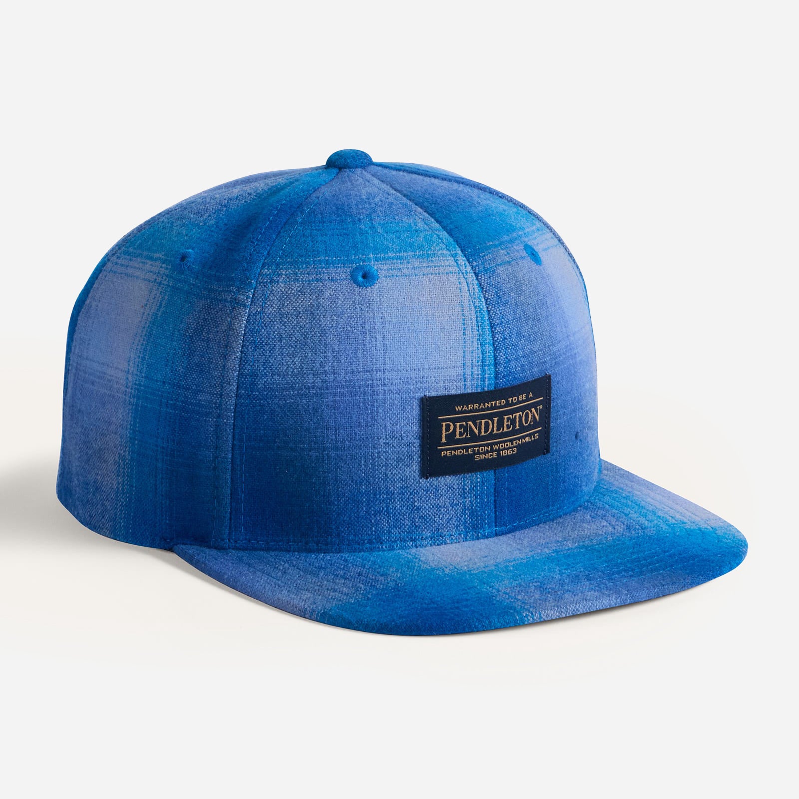 Plaid Flat Brim Cap - Blue Ombre