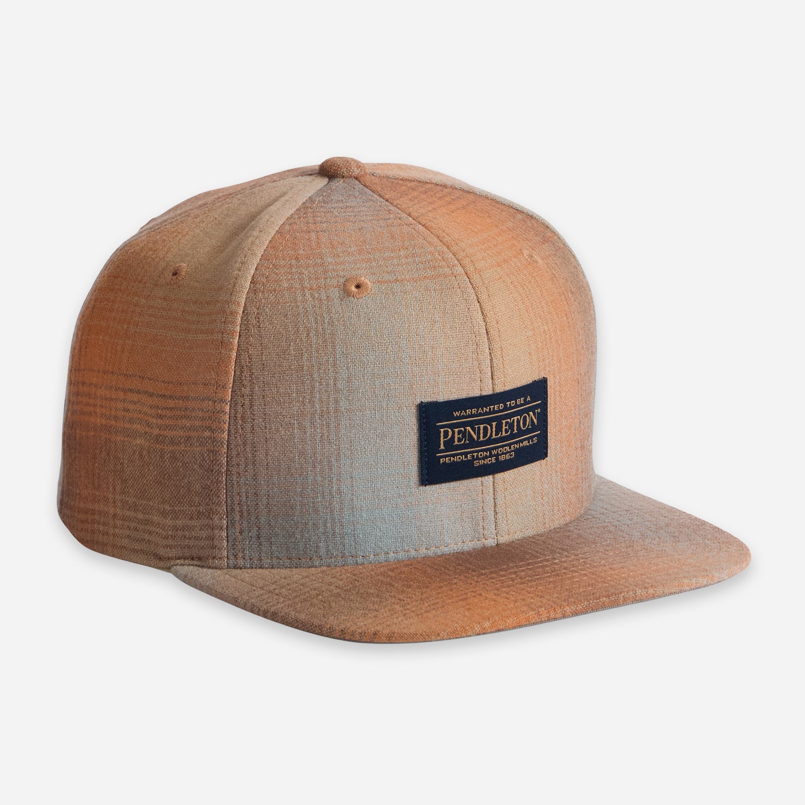 Plaid Flat Brim Cap - Tan/Orange Ombre