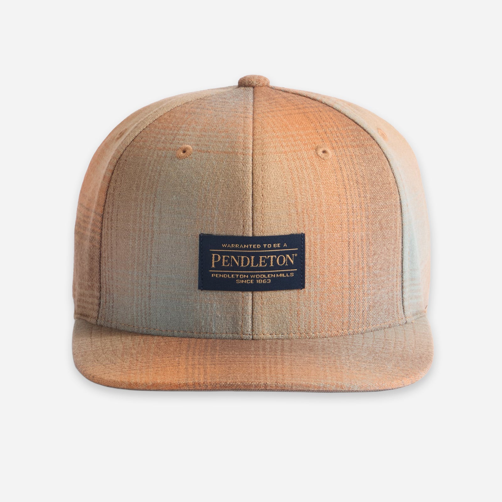 Plaid Flat Brim Cap - Tan/Orange Ombre